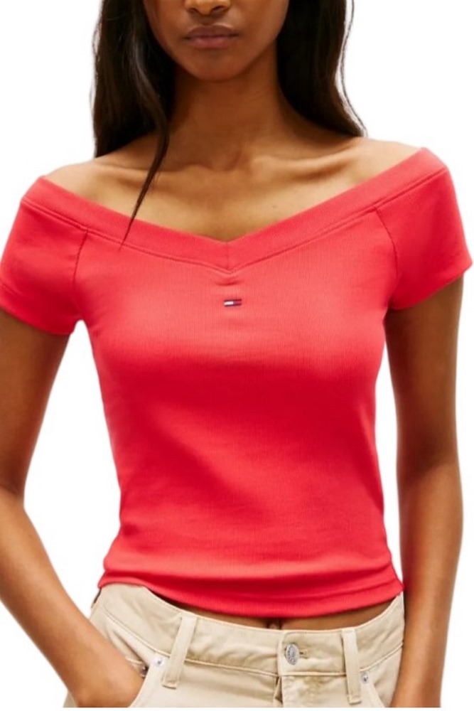 TOMMY JEANS SLIM OFF SHOULDER RIB TOP ΤΟΠ ΓΥΝΑΙΚΕΙΟ RED ALERT