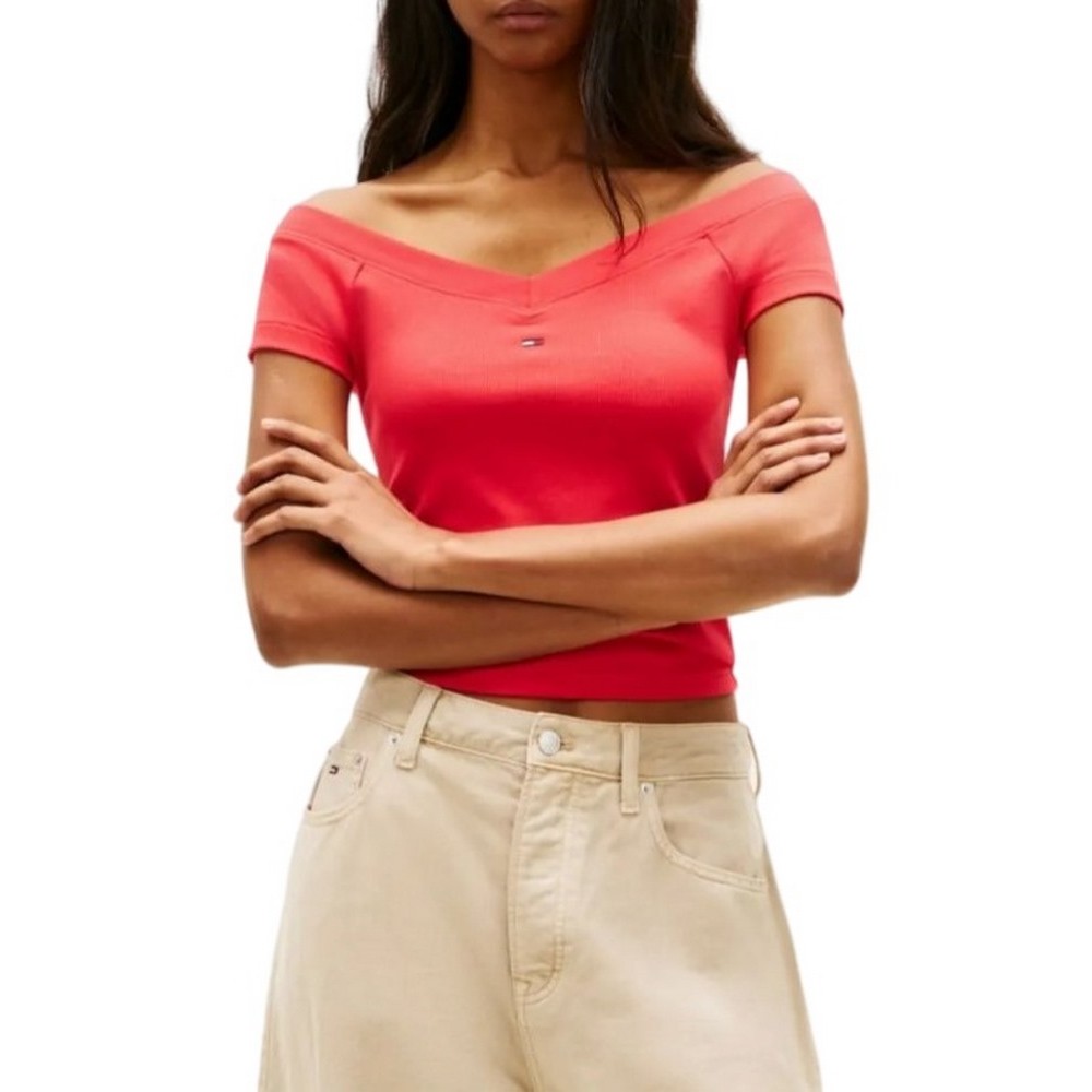 TOMMY JEANS SLIM OFF SHOULDER RIB TOP ΤΟΠ ΓΥΝΑΙΚΕΙΟ RED ALERT
