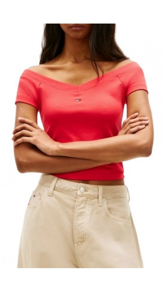 TOMMY JEANS SLIM OFF SHOULDER RIB TOP ΤΟΠ ΓΥΝΑΙΚΕΙΟ RED ALERT