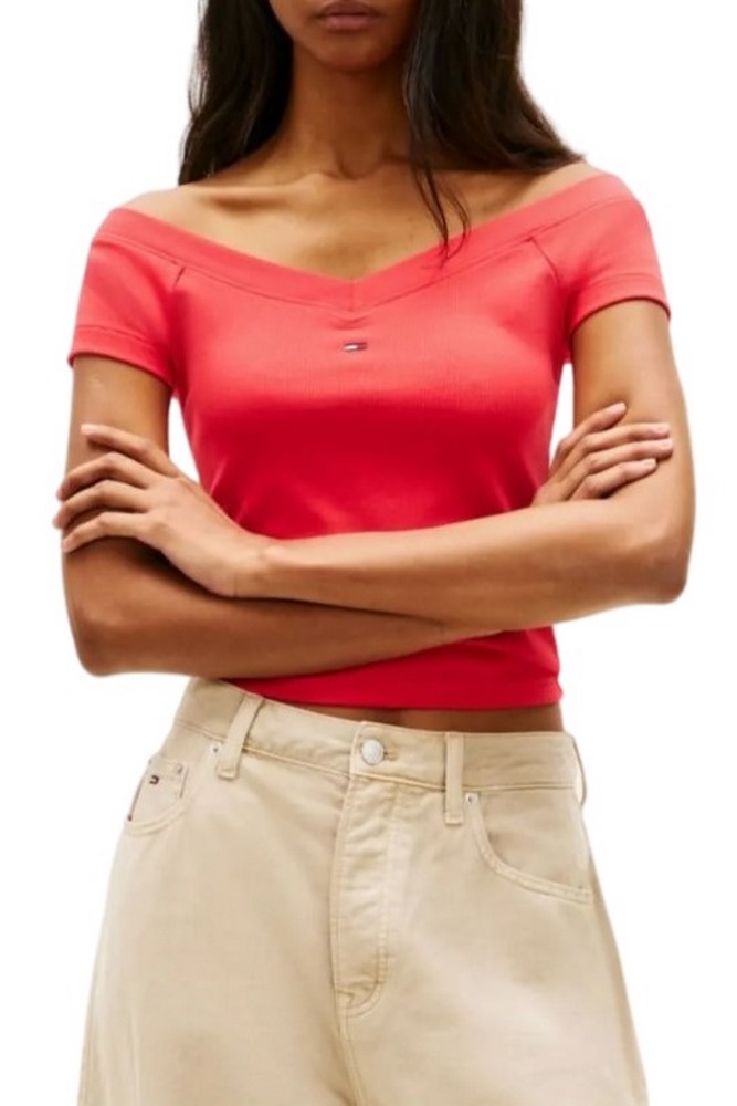 TOMMY JEANS SLIM OFF SHOULDER RIB TOP ΤΟΠ ΓΥΝΑΙΚΕΙΟ RED ALERT