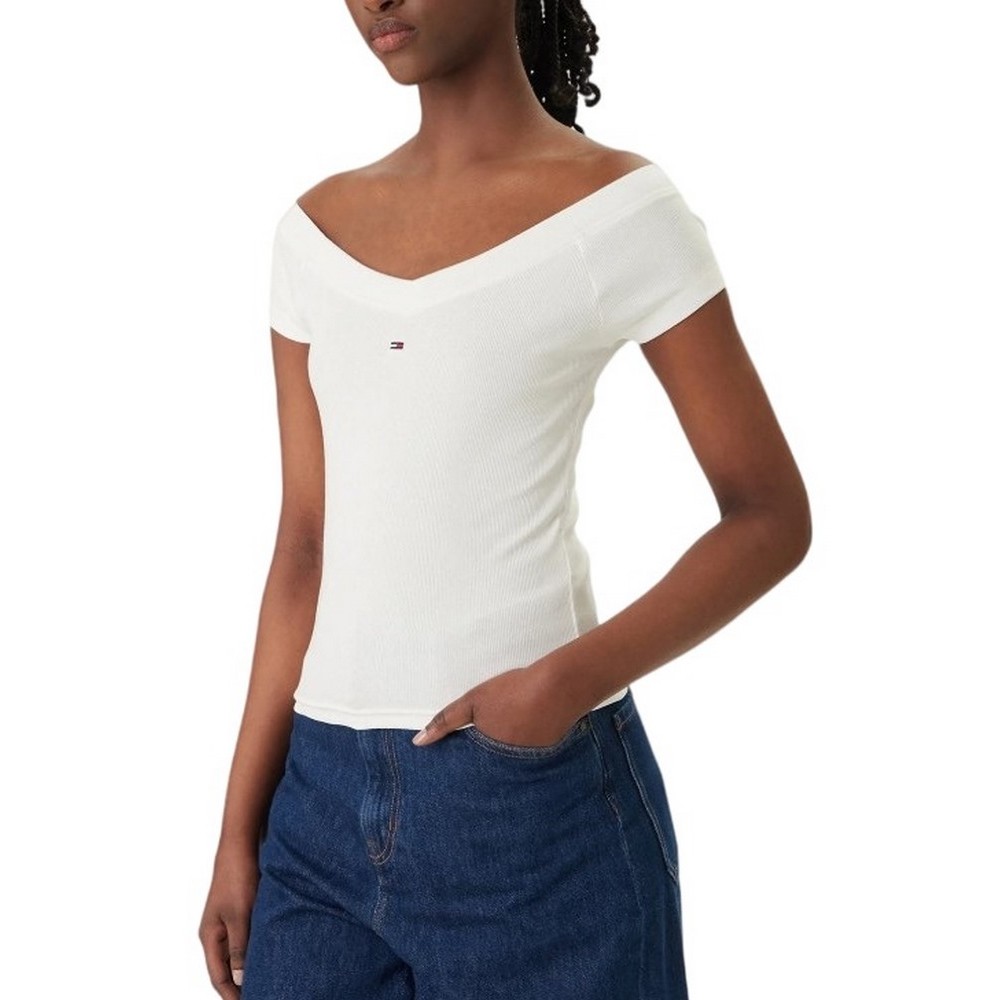 TOMMY JEANS SLIM OFF SHOULDER RIB TOP ΤΟΠ ΓΥΝΑΙΚΕΙΟ ECRU