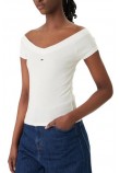 TOMMY JEANS SLIM OFF SHOULDER RIB TOP ΤΟΠ ΓΥΝΑΙΚΕΙΟ ECRU