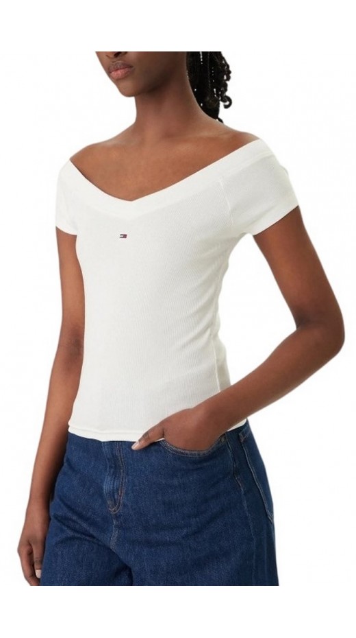 TOMMY JEANS SLIM OFF SHOULDER RIB TOP ΤΟΠ ΓΥΝΑΙΚΕΙΟ ECRU