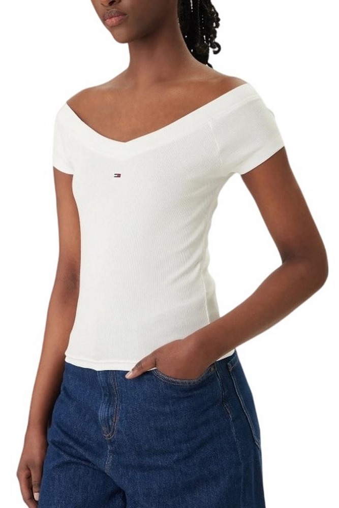 TOMMY JEANS SLIM OFF SHOULDER RIB TOP ΤΟΠ ΓΥΝΑΙΚΕΙΟ ECRU