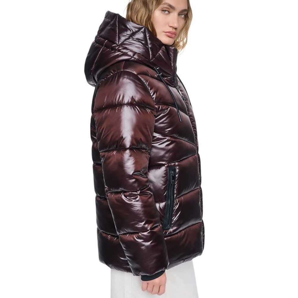 DKNY PEARALIZED HOODED PUFFER JACKET ΜΠΟΥΦΑΝ ΓΥΝΑΙΚΕΙΟ BROWN