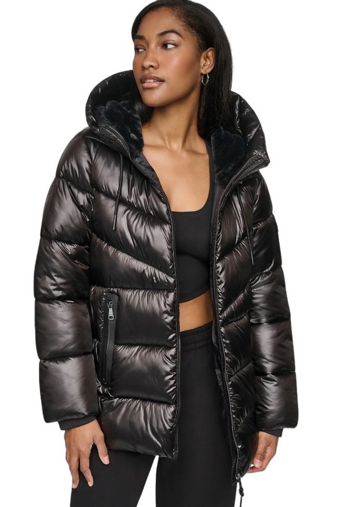 DKNY PEARALIZED HOODED PUFFER JACKET ΜΠΟΥΦΑΝ ΓΥΝΑΙΚΕΙΟ BLACK