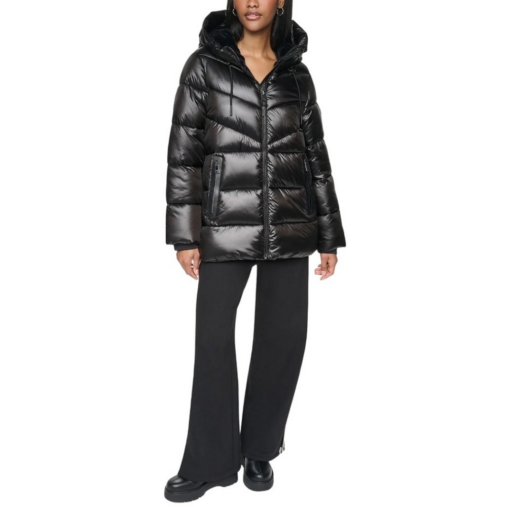 DKNY PEARALIZED HOODED PUFFER JACKET ΜΠΟΥΦΑΝ ΓΥΝΑΙΚΕΙΟ BLACK