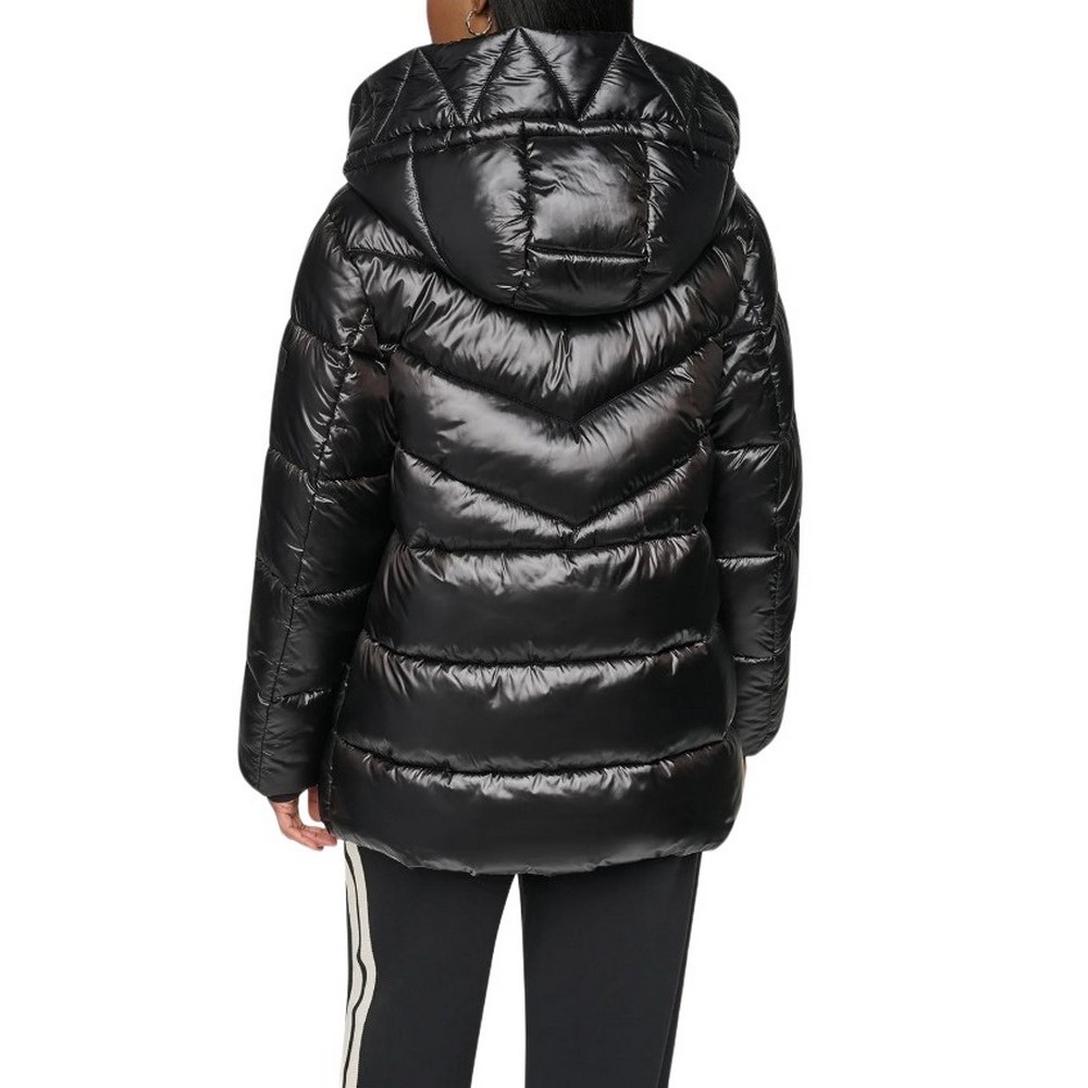 DKNY PEARALIZED HOODED PUFFER JACKET ΜΠΟΥΦΑΝ ΓΥΝΑΙΚΕΙΟ BLACK