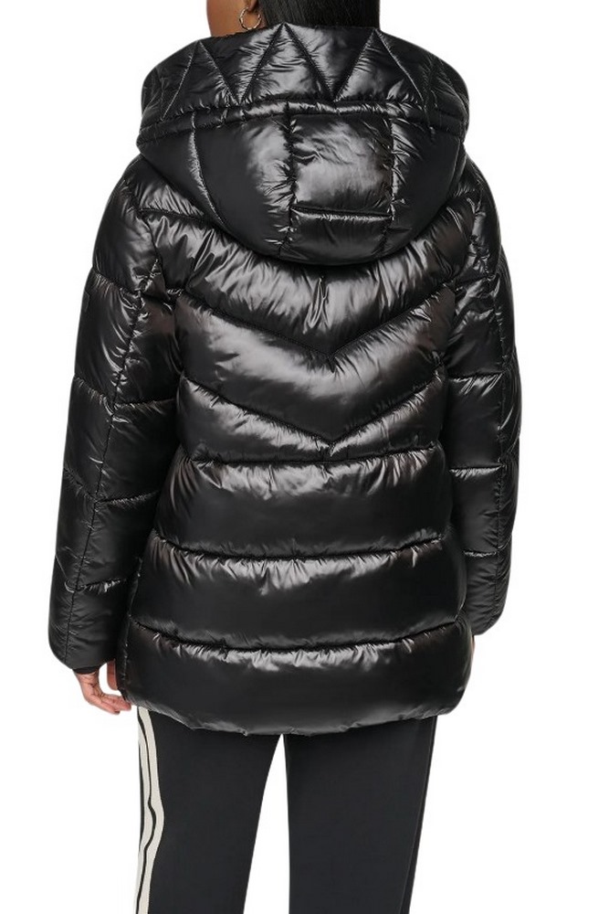 DKNY PEARALIZED HOODED PUFFER JACKET ΜΠΟΥΦΑΝ ΓΥΝΑΙΚΕΙΟ BLACK