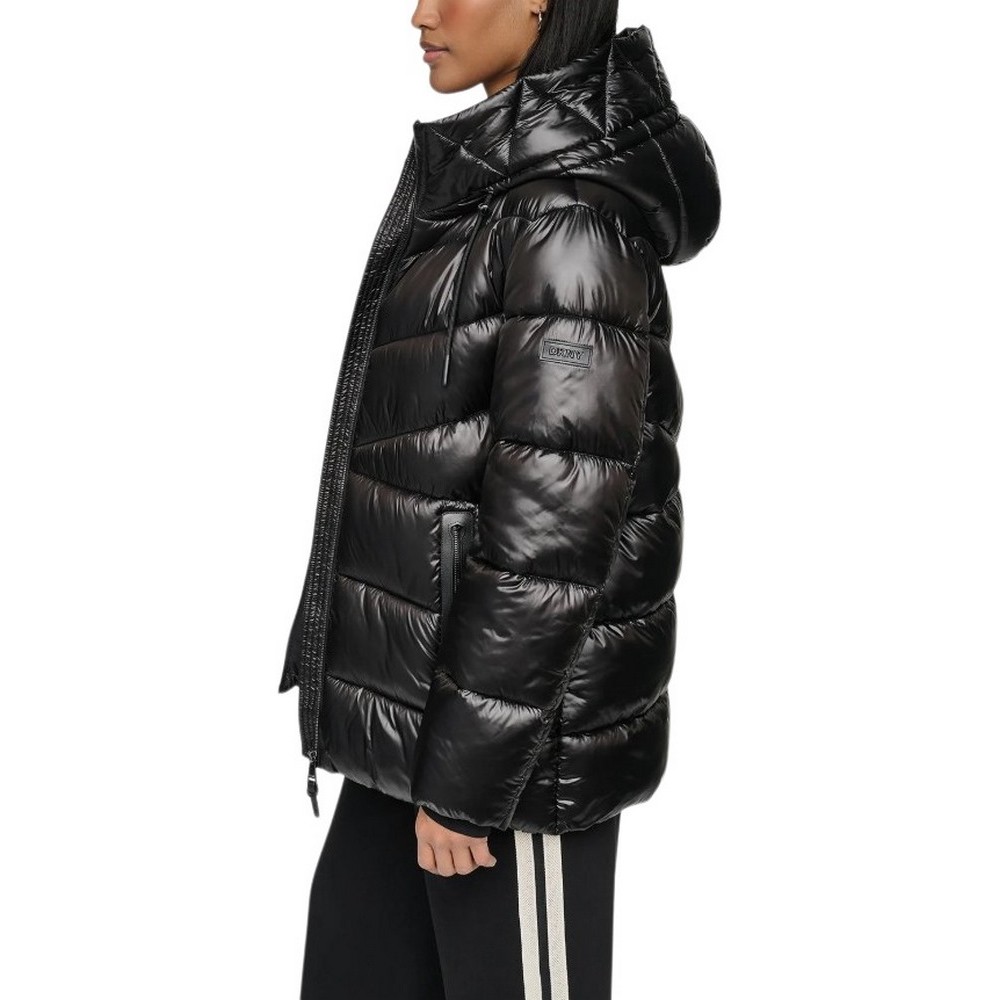 DKNY PEARALIZED HOODED PUFFER JACKET ΜΠΟΥΦΑΝ ΓΥΝΑΙΚΕΙΟ BLACK