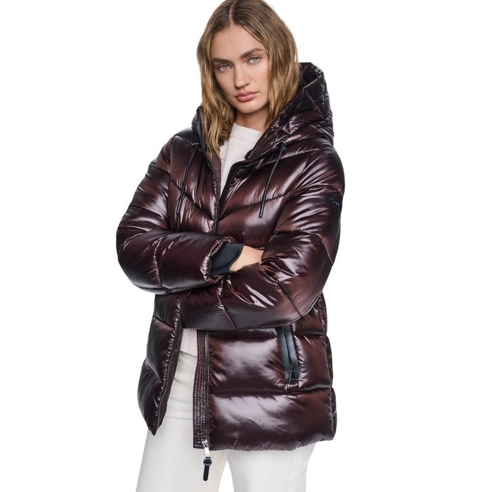 DKNY PEARALIZED HOODED PUFFER JACKET ΜΠΟΥΦΑΝ ΓΥΝΑΙΚΕΙΟ BROWN