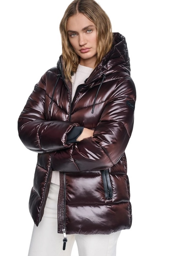 DKNY PEARALIZED HOODED PUFFER JACKET ΜΠΟΥΦΑΝ ΓΥΝΑΙΚΕΙΟ BROWN