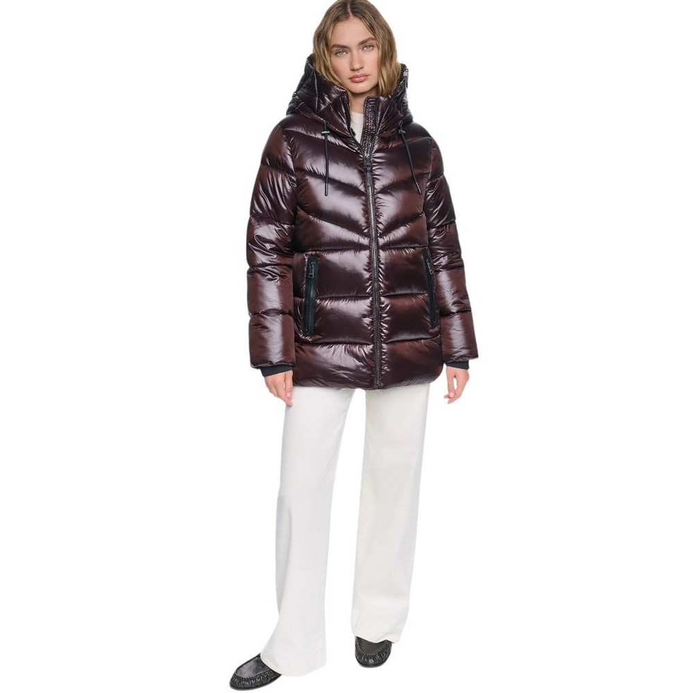 DKNY PEARALIZED HOODED PUFFER JACKET ΜΠΟΥΦΑΝ ΓΥΝΑΙΚΕΙΟ BROWN