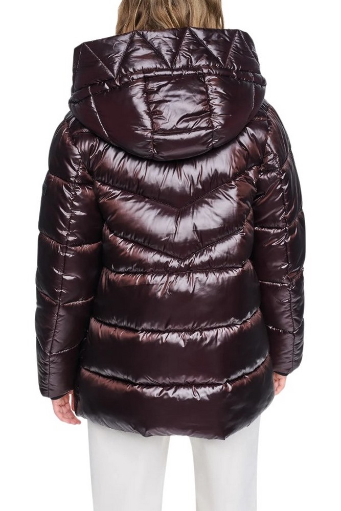 DKNY PEARALIZED HOODED PUFFER JACKET ΜΠΟΥΦΑΝ ΓΥΝΑΙΚΕΙΟ BROWN