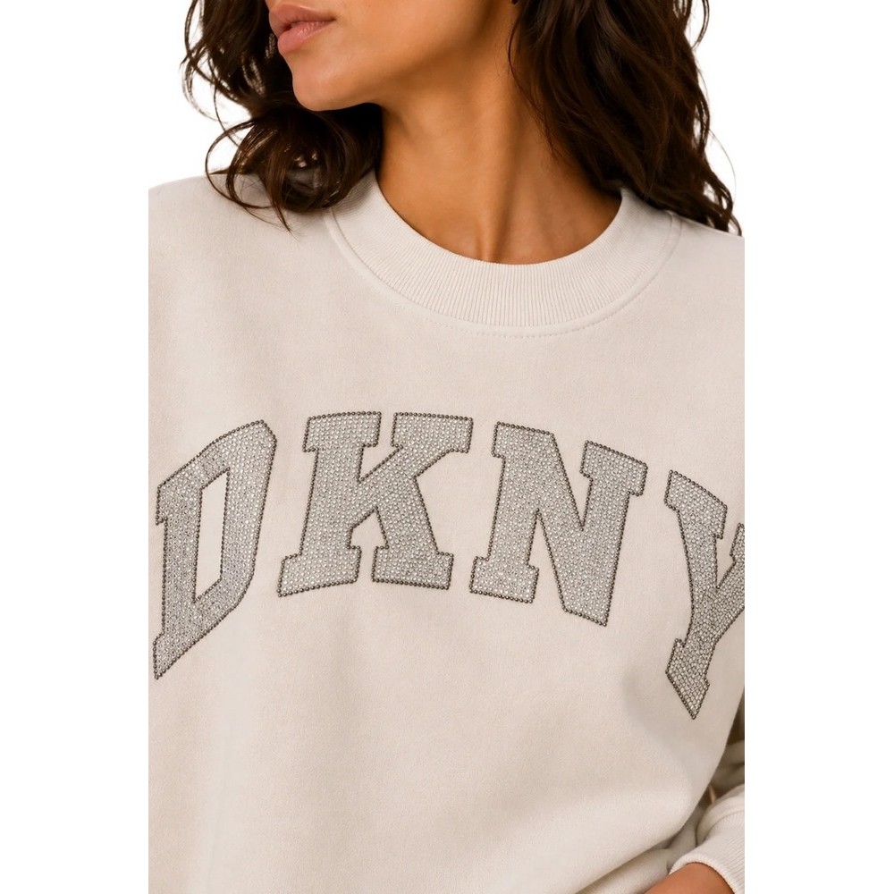 DKNY RHINESTONE LOGO SWEATSHIRT ΜΠΛΟΥΖΑ ΦΟΥΤΕΡ ΓΥΝΑΙΚΕΙΑ OFF WHITE