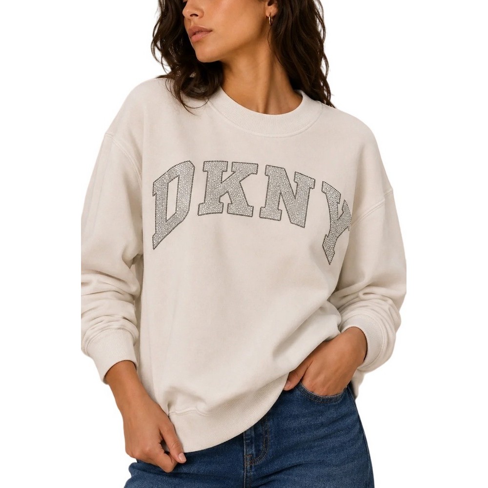 DKNY RHINESTONE LOGO SWEATSHIRT ΜΠΛΟΥΖΑ ΦΟΥΤΕΡ ΓΥΝΑΙΚΕΙΑ OFF WHITE