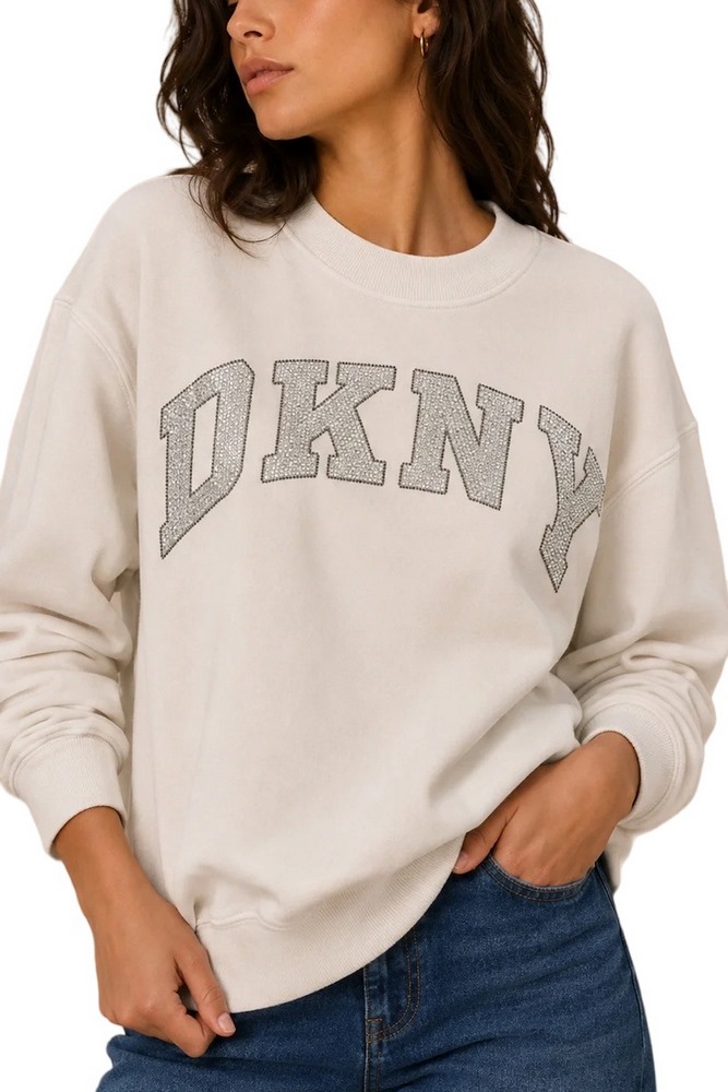 DKNY RHINESTONE LOGO SWEATSHIRT ΜΠΛΟΥΖΑ ΦΟΥΤΕΡ ΓΥΝΑΙΚΕΙΑ OFF WHITE