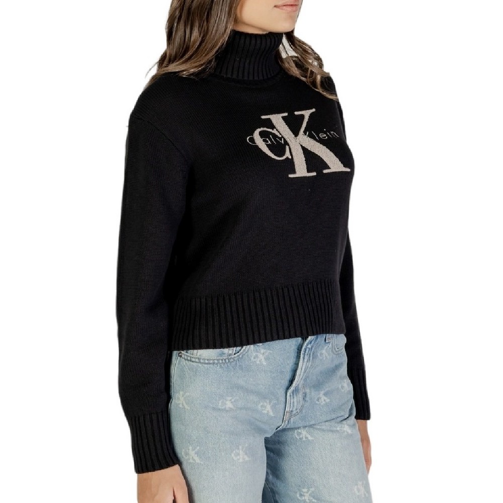 CALVIN KLEIN JEANS CHENILLE MONOLOGO SWEATER ΜΠΛΟΥΖΑ ΠΛΕΚΤΗ ΓΥΝΑΙΚΕΙΑ BLACK