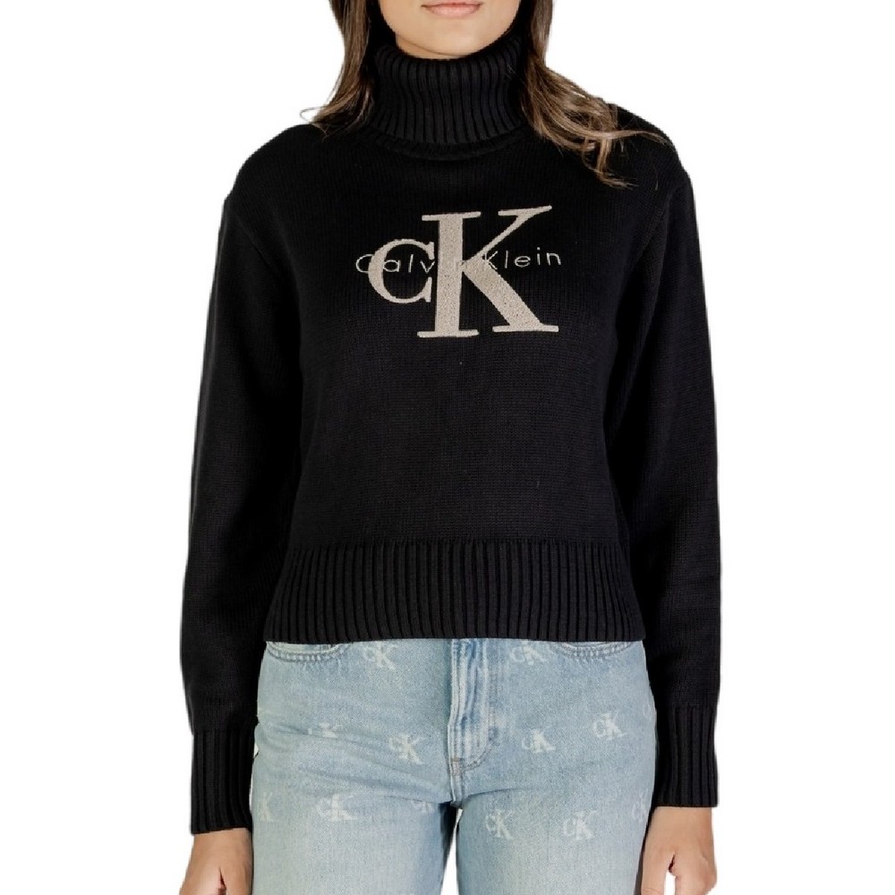 CALVIN KLEIN JEANS CHENILLE MONOLOGO SWEATER ΜΠΛΟΥΖΑ ΠΛΕΚΤΗ ΓΥΝΑΙΚΕΙΑ BLACK