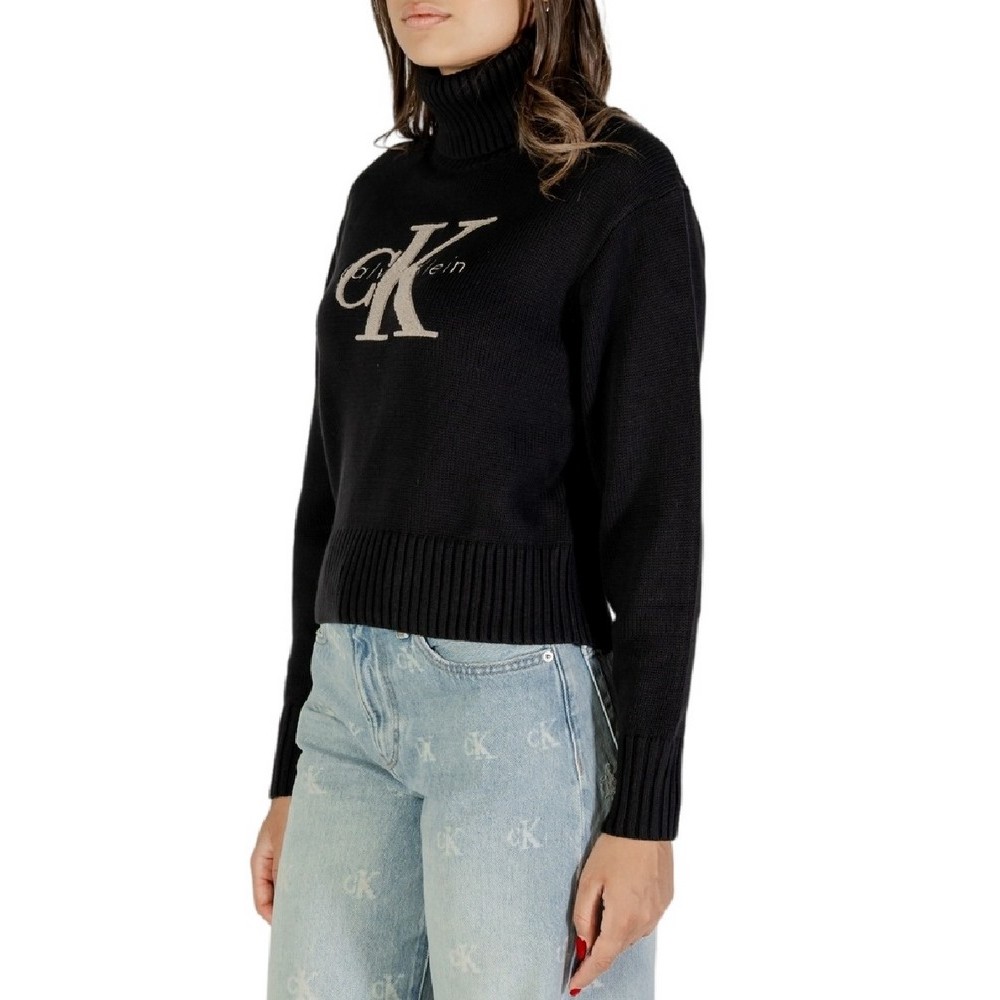 CALVIN KLEIN JEANS CHENILLE MONOLOGO SWEATER ΜΠΛΟΥΖΑ ΠΛΕΚΤΗ ΓΥΝΑΙΚΕΙΑ BLACK