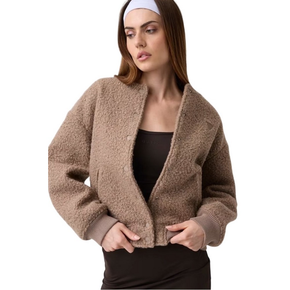 GUESS AZHA SHERPA BOMBER ΜΠΟΥΦΑΝ ΓΥΝΑΙΚΕΙΟ MOCHA