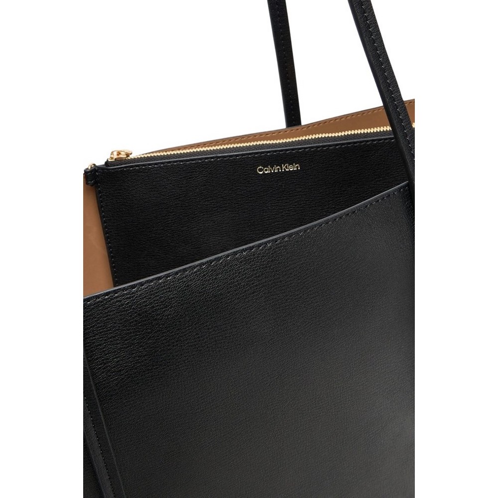 CALVIN KLEIN FOIL LOGO TOTE W/POUCH ΤΣΑΝΤΑ ΓΥΝΑΙΚΕΙΑ BLACK