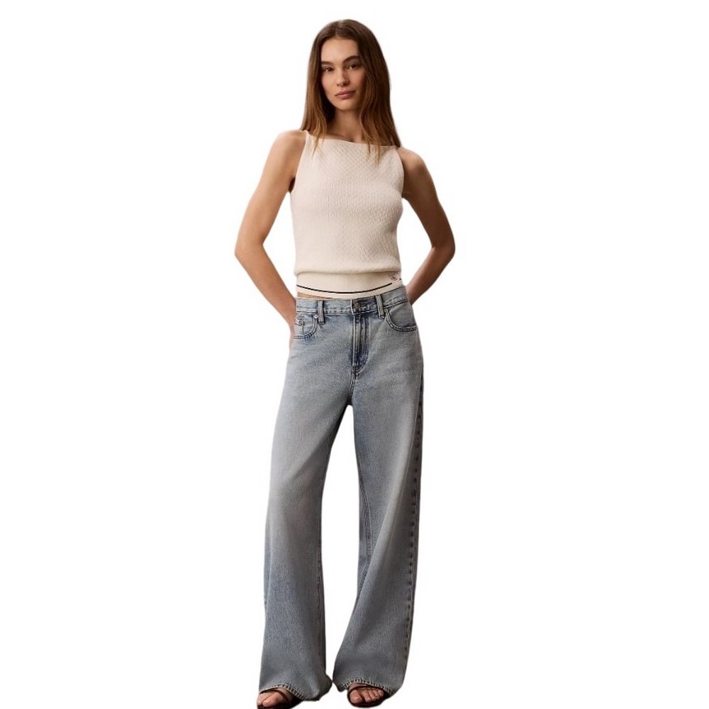CALVIN KLEIN JEANS SLIM WOVEN LABEL CABLE TANK ΤΟΠ ΓΥΝΑΙΚΕΙΟ OFF WHITE