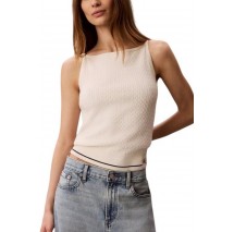 CALVIN KLEIN JEANS SLIM WOVEN LABEL CABLE TANK ΤΟΠ ΓΥΝΑΙΚΕΙΟ OFF WHITE