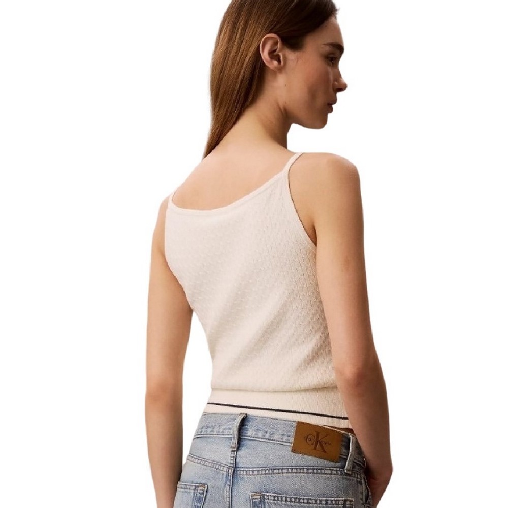 CALVIN KLEIN JEANS SLIM WOVEN LABEL CABLE TANK ΤΟΠ ΓΥΝΑΙΚΕΙΟ OFF WHITE