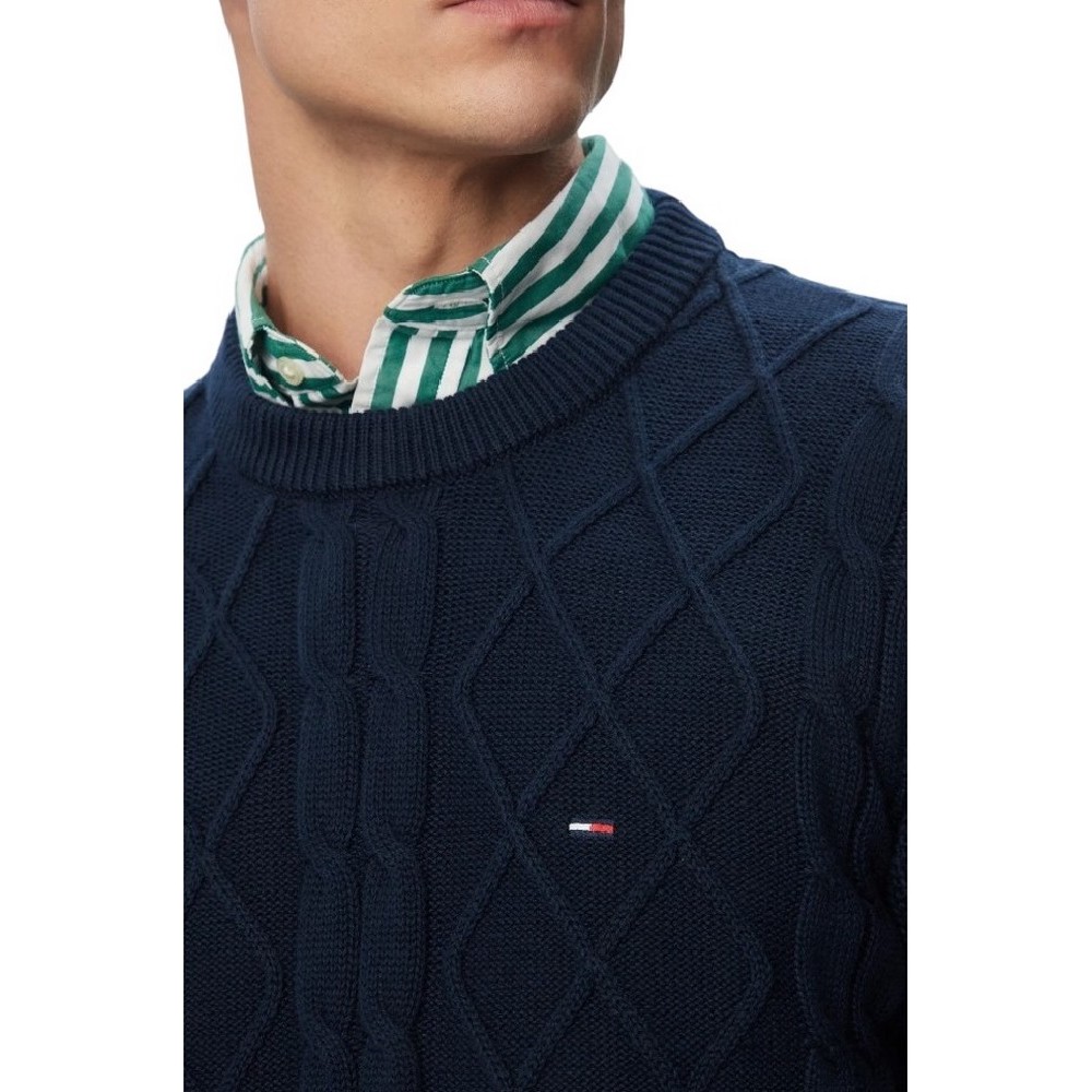 TOMMY JEANS REG CLASSIC FLAG CABLE SWTR ΠΛΕΚΤΗ ΜΠΛΟΥΖΑ ΑΝΔΡΙΚΗ NAVY