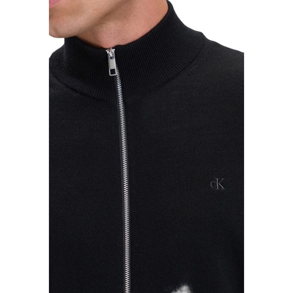 CALVIN KLEIN 100% MERINO FULL ZIP 14GG ΖΑΚΕΤΑ ΠΛΕΚΤΗ ΑΝΔΡΙΚΗ BLACK