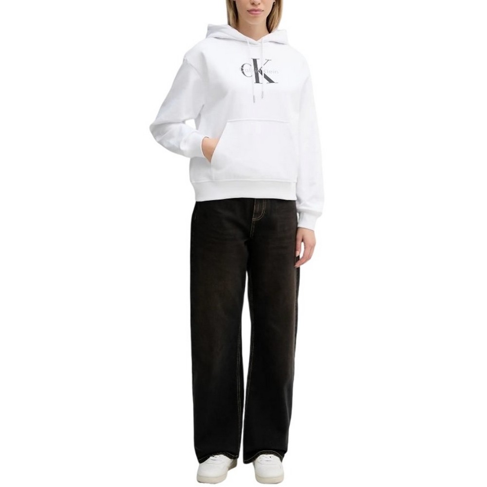 CALVIN KLEIN JEANS MONOLOGO FRENCH TERRY PO HOOD ΦΟΥΤΕΡ ΜΠΛΟΥΖΑ ΓΥΝΑΙΚΕΙΑ BRIGHT WHITE