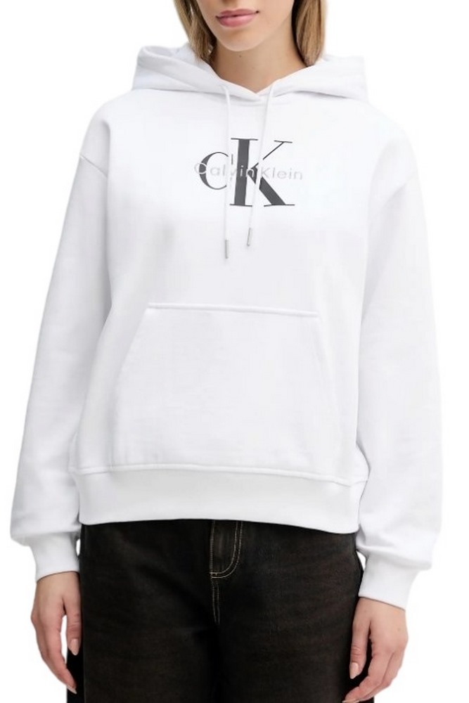 CALVIN KLEIN JEANS MONOLOGO FRENCH TERRY PO HOOD ΦΟΥΤΕΡ ΜΠΛΟΥΖΑ ΓΥΝΑΙΚΕΙΑ BRIGHT WHITE