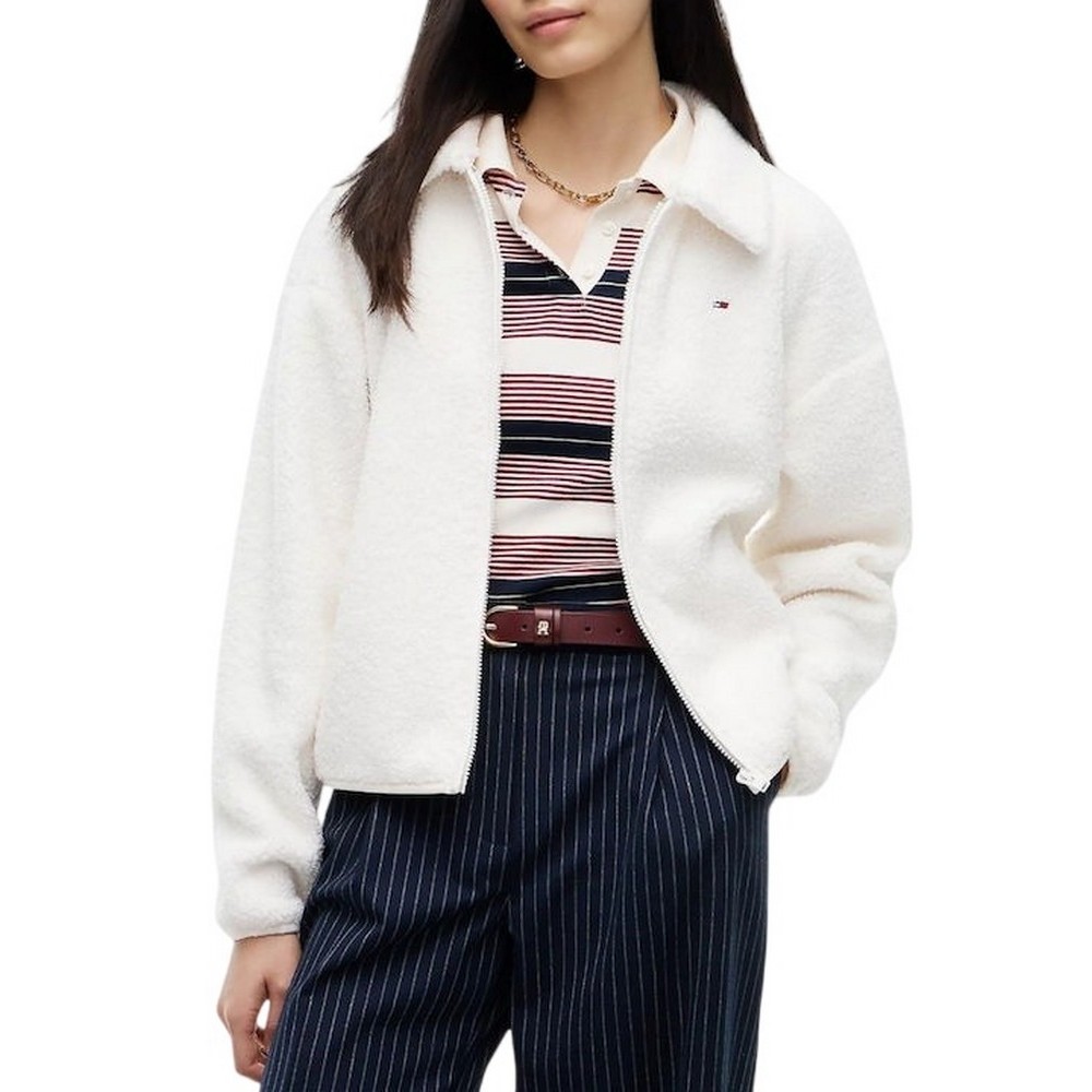 TOMMY JEANS FLAG ZIP THRU TEDDY EXT ΖΑΚΕΤΑ ΓΥΝΑΙΚΕΙΑ OFF WHITE