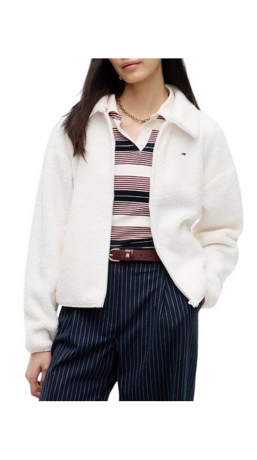 TOMMY JEANS FLAG ZIP THRU TEDDY EXT ΖΑΚΕΤΑ ΓΥΝΑΙΚΕΙΑ OFF WHITE