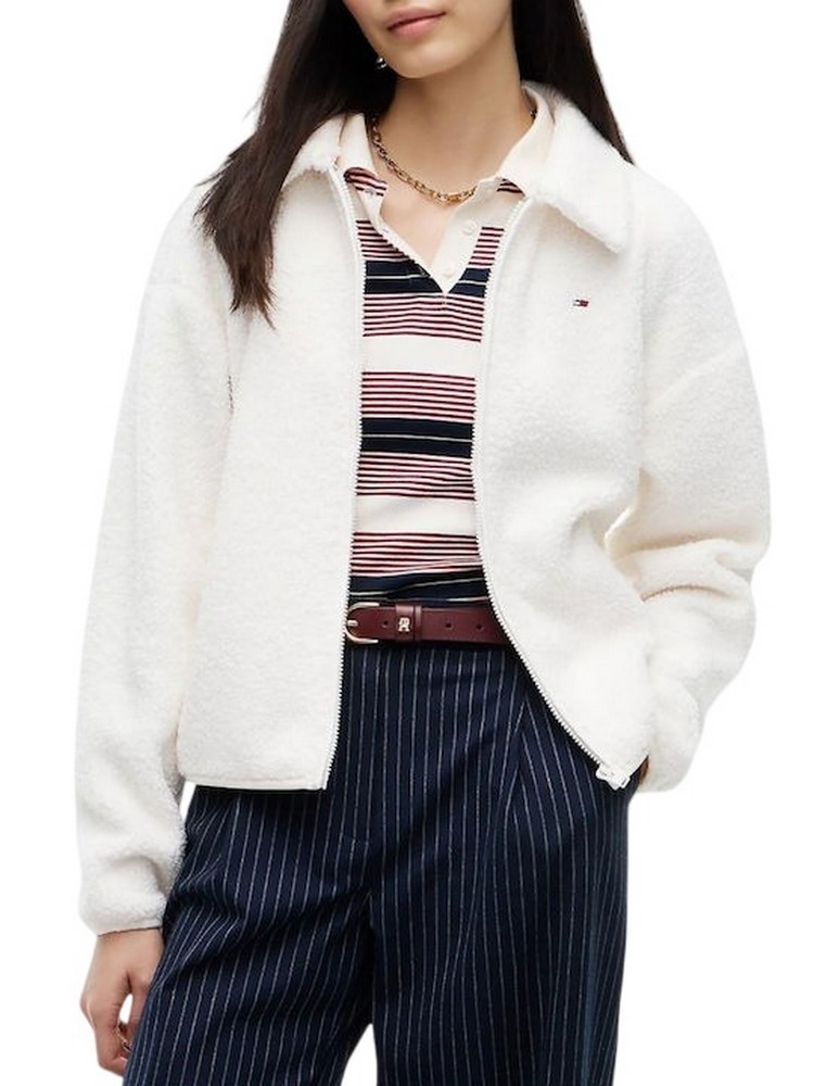 TOMMY JEANS FLAG ZIP THRU TEDDY EXT ΖΑΚΕΤΑ ΓΥΝΑΙΚΕΙΑ OFF WHITE