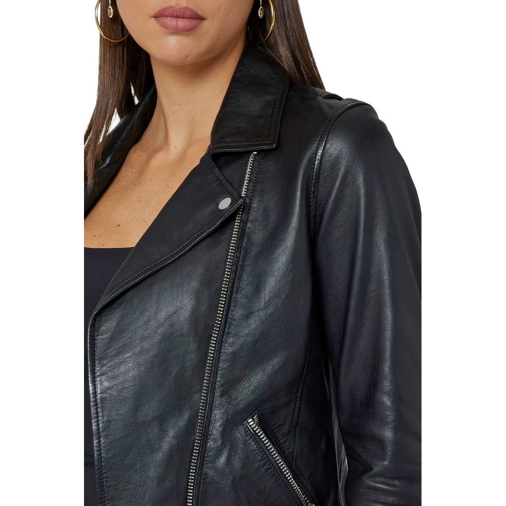 GUESS ES REAL LEATHER MOTO JKT ΜΠΟΥΦΑΝ ΓΥΝΑΙΚΕΙΟ BLACK