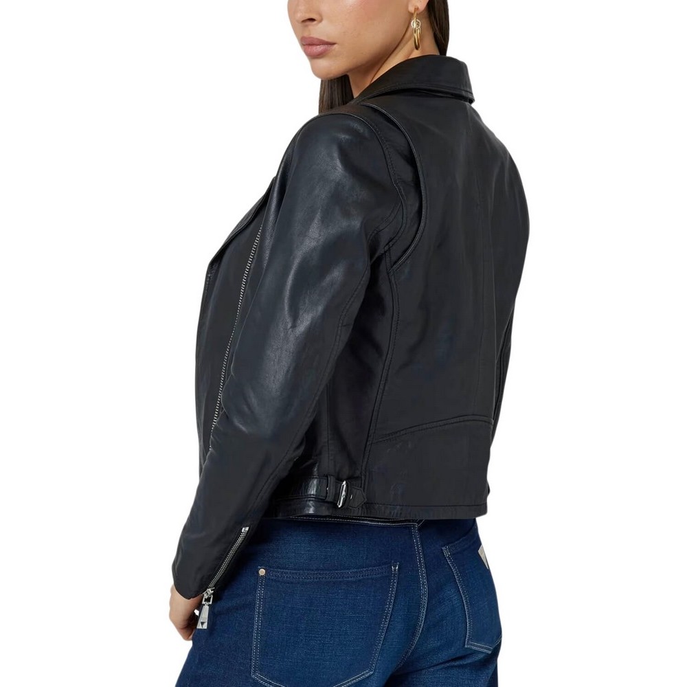 GUESS ES REAL LEATHER MOTO JKT ΜΠΟΥΦΑΝ ΓΥΝΑΙΚΕΙΟ BLACK