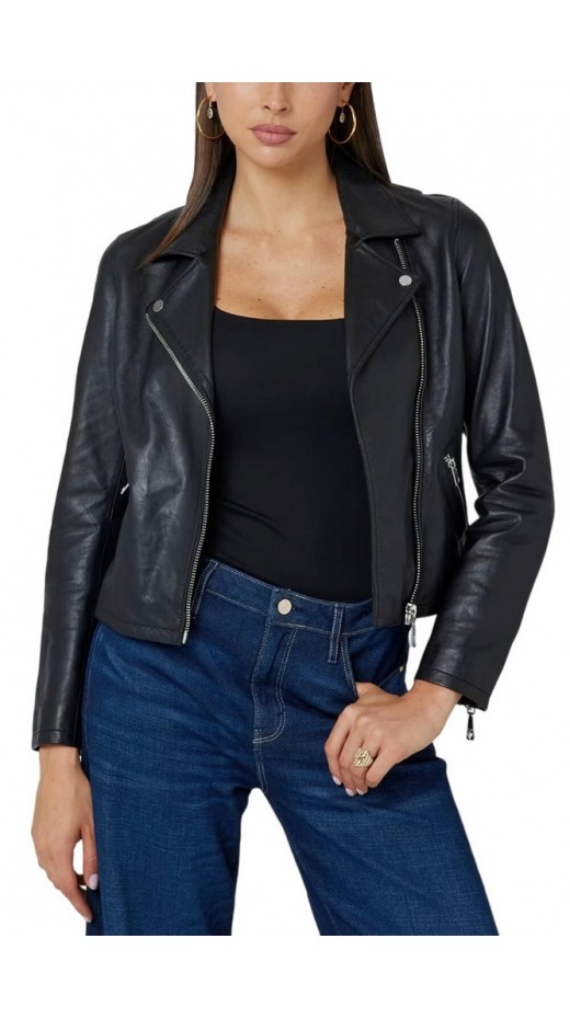 GUESS ES REAL LEATHER MOTO JKT ΜΠΟΥΦΑΝ ΓΥΝΑΙΚΕΙΟ BLACK
