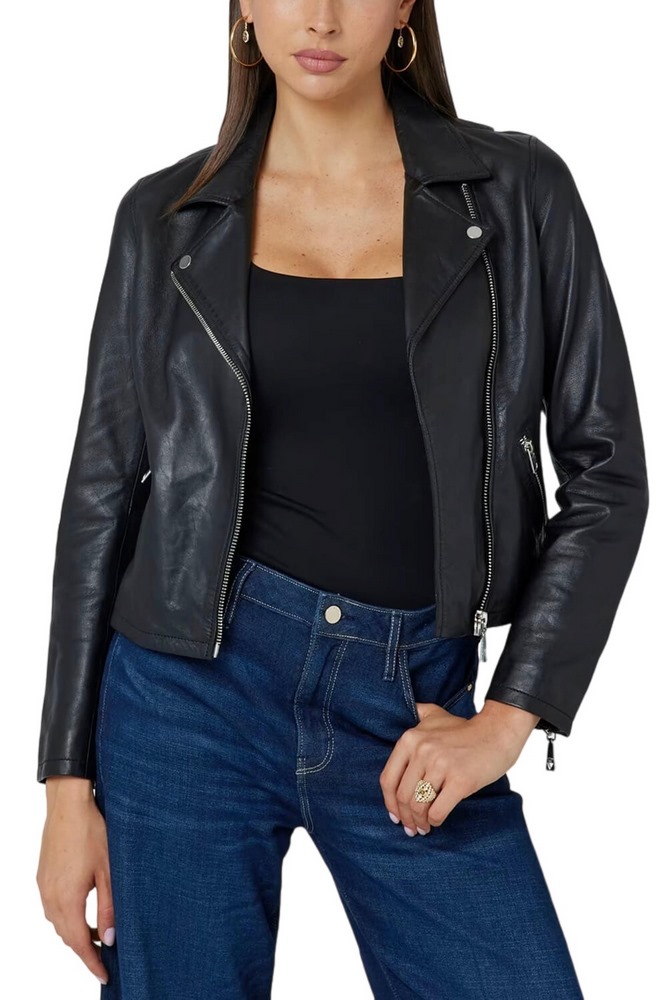 GUESS ES REAL LEATHER MOTO JKT ΜΠΟΥΦΑΝ ΓΥΝΑΙΚΕΙΟ BLACK