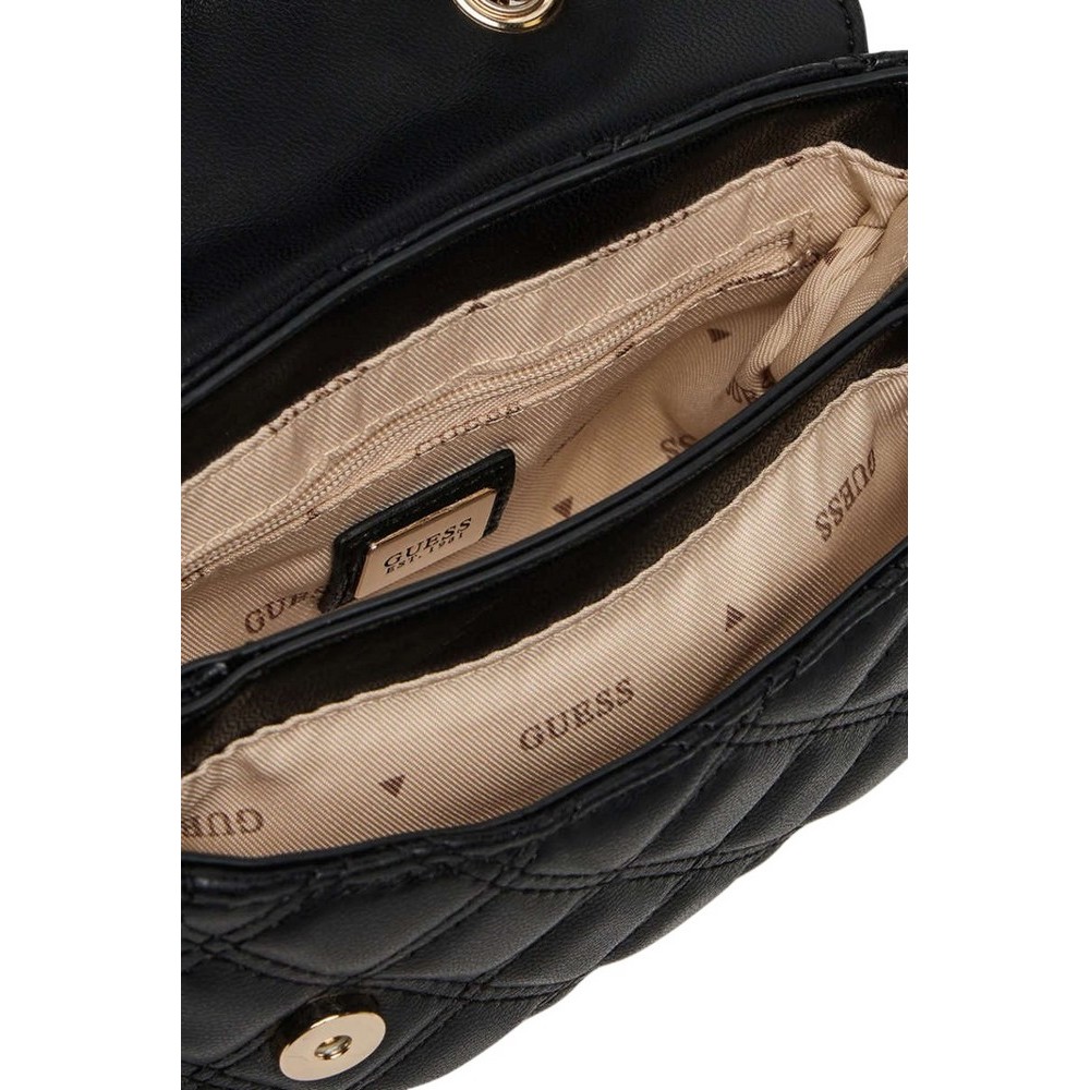 GUESS GIULLY II MINI 2 COMP CVRT FLP ΤΣΑΝΤΑ ΓΥΝΑΙΚΕΙΑ BLACK