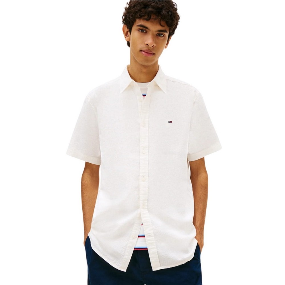 TOMMY JEANS REG SEERSUCKER SHIRT EXT ΠΟΥΚΑΜΙΣΟ ΚΟΝΤΟΜΑΝΙΚΟ ΑΝΔΡΙΚΟ OFF WHITE