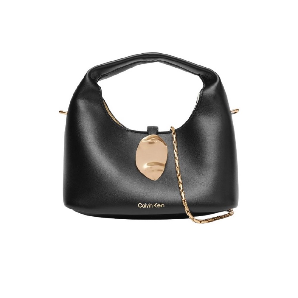 CALVIN KLEIN STONE LOCK SLOUCHY CROSSBODY B ΤΣΑΝΤΑ ΓΥΝΑΙΚΕΙΑ BLACK