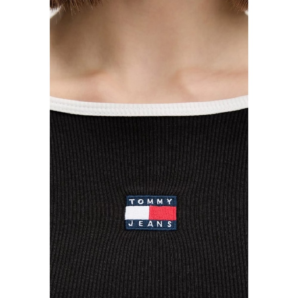 TOMMY JEANS SLIM BADGE LS RIB TEE T-SHIRT  ΜΠΛΟΥΖΑ ΓΥΝΑΙΚΕΙΑ BLACK