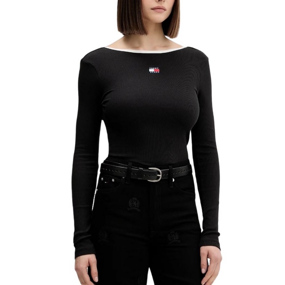 TOMMY JEANS SLIM BADGE LS RIB TEE T-SHIRT  ΜΠΛΟΥΖΑ ΓΥΝΑΙΚΕΙΑ BLACK