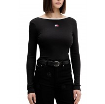 TOMMY JEANS SLIM BADGE LS RIB TEE T-SHIRT  ΜΠΛΟΥΖΑ ΓΥΝΑΙΚΕΙΑ BLACK
