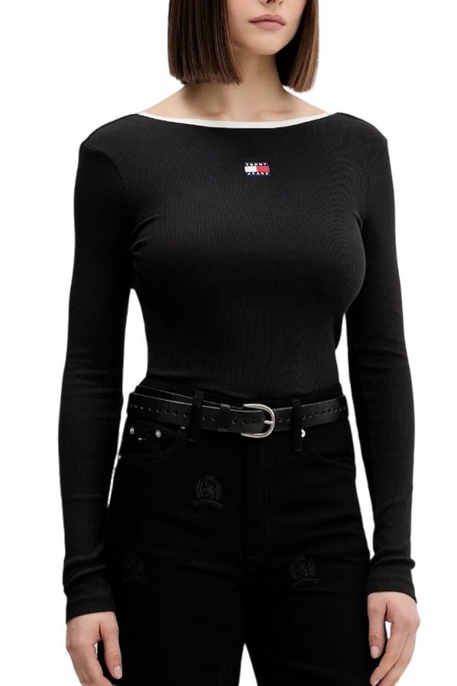 TOMMY JEANS SLIM BADGE LS RIB TEE T-SHIRT  ΜΠΛΟΥΖΑ ΓΥΝΑΙΚΕΙΑ BLACK