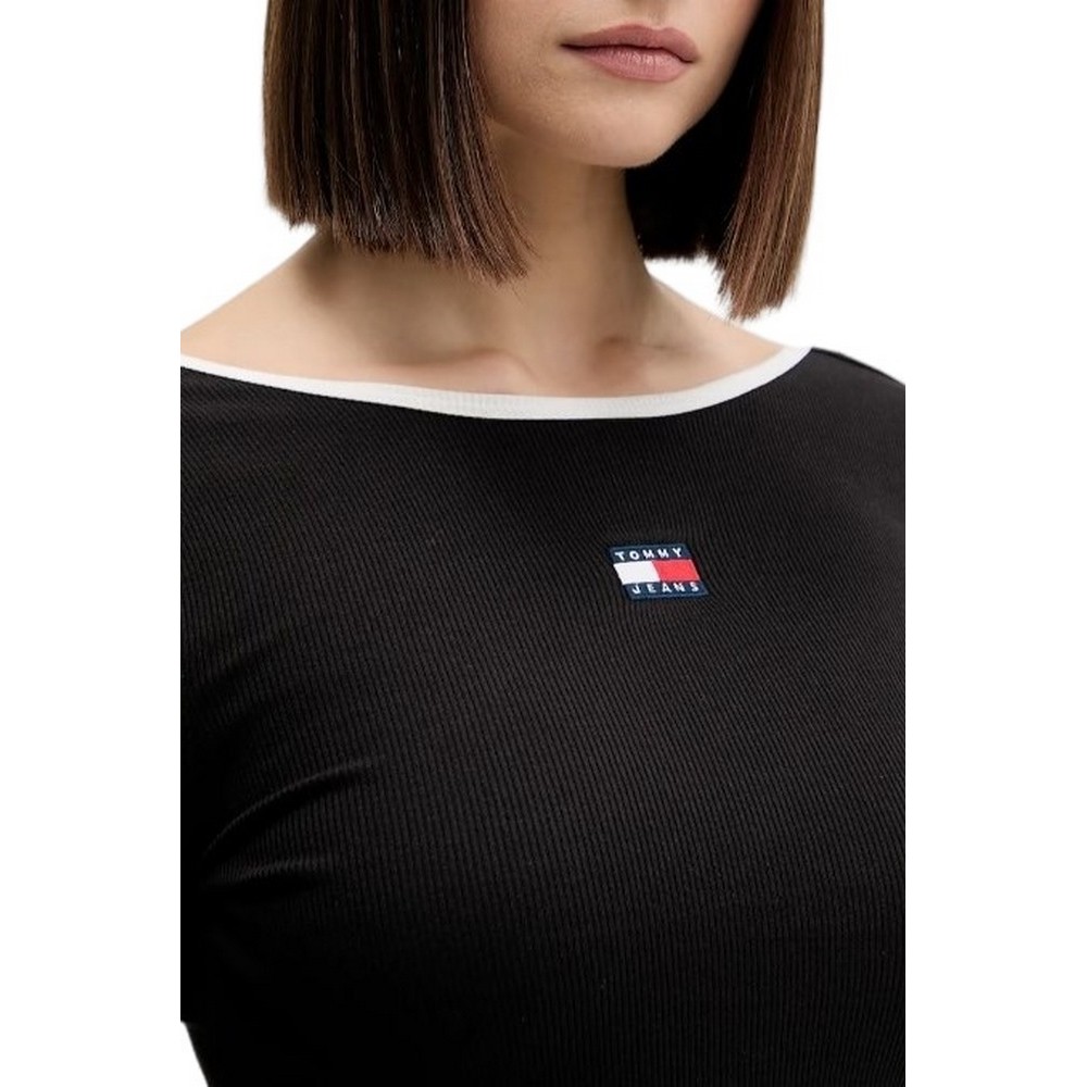 TOMMY JEANS SLIM BADGE LS RIB TEE T-SHIRT  ΜΠΛΟΥΖΑ ΓΥΝΑΙΚΕΙΑ BLACK