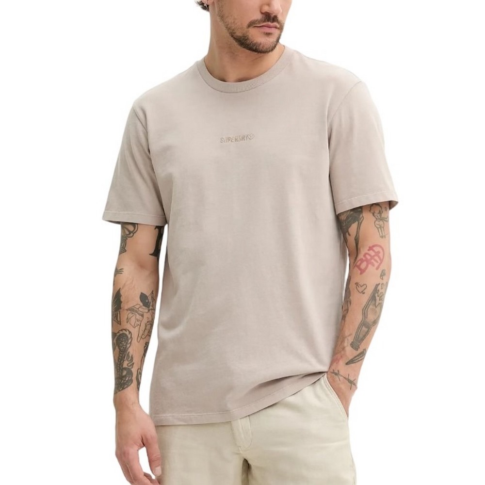 SUPERDRY D1 SDSW MICRO LOGO T-SHIRT ΜΠΛΟΥΖΑ ΑΝΔΡΙΚΗ BEIGE