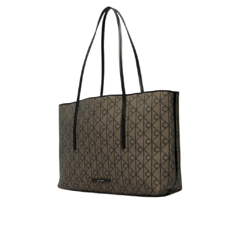 CALVIN KLEIN EMBLEM AOP JACQUARD TOTE POUCH ΤΣΑΝΤΑ ΓΥΝΑΙΚΕΙΑ BLACK/BROWN